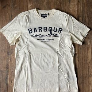 Cream off white Barbour mens tshirt tailored slim fit size large